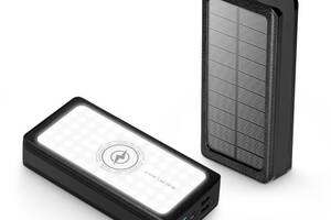 УМБ Solar 30000 mAh 22,5 Вт з бездротовою зарядкою сонячною панеллю та ліхтариком Чорний (PS-403)