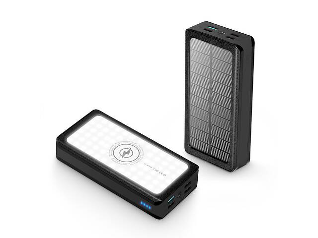 УМБ Solar 30000 mAh 22,5 Вт с беспроводной зарядкой солнечной панелью и фонариком Чёрный (PS-403)