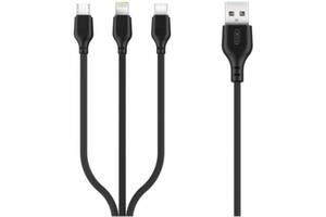 Универсальный кабель USB (3 в 1) XO NB103 microUSB-iPhone-Type C 1m Black