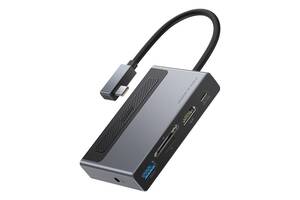 USB hub Type-C 6-in-1 BASEUS Metal Gleam CAHUB-DA0G с HDMI 4K картридером и зарядкой 100 Вт Серый