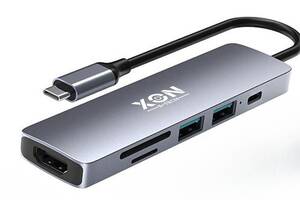 USB-хаб XON SmartHub 6 в 1 HDMI SD/TF Type-C USB3.0 USB2.0 Серый (UHCHP062312G 5160)