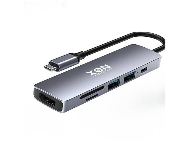 USB-хаб XON SmartHub 6 в 1 HDMI SD/TF Type-C USB3.0 USB2.0 Серый (UHCHP062312G 5160)