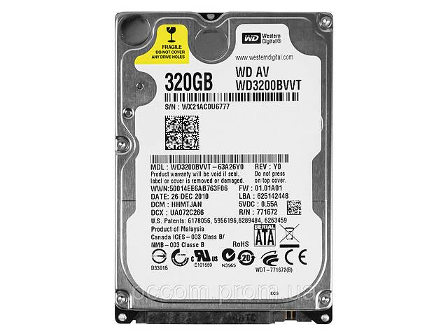 Восстановленный жесткий диск Western Digital 320GB 5400RPM 8MB 2.5' Sata II