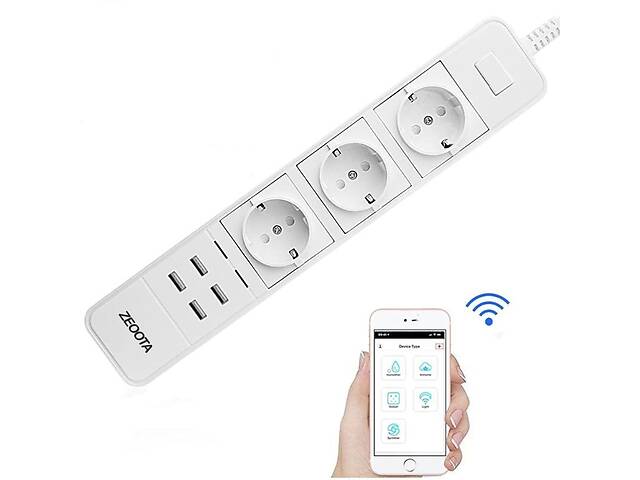 Wifi розетка умная на 3 штекера + 4 USB порта 2500 Ватт Zeoota PS022, Iphone & Android App