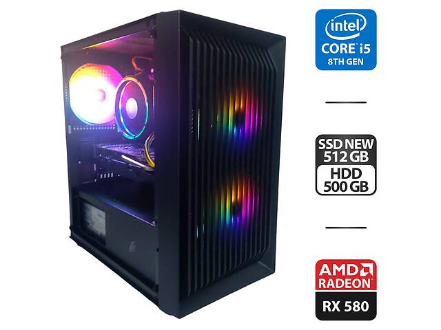 Игровой ПК 1stPlayer Black Sir BS-2 Black Tower / Intel Core i5-8500 (6 ядер по 3.0 - 4.1 GHz) / 16 GB DDR4 / 512 GB...