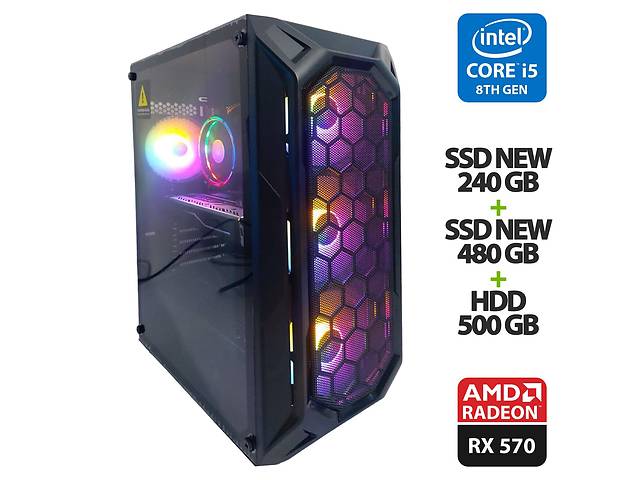 Игровой ПК 1stPlayer FireBase X6 Tower NEW / Intel Core i5-8500 (6 ядра по 3.0 - 4.1 GHz) / 16 GB DDR4 / 240 GB SSD M...