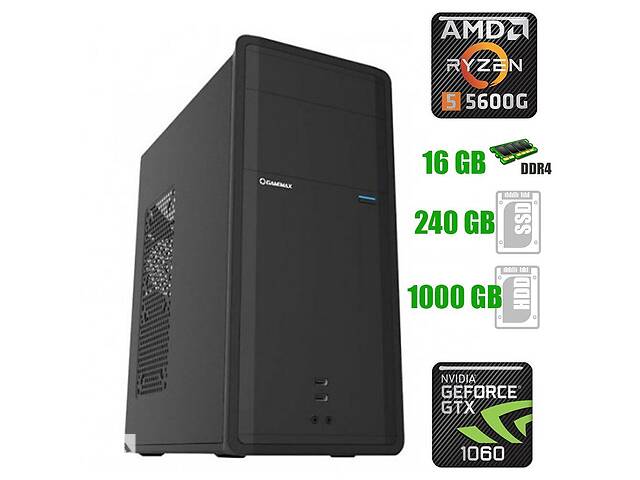 Ігровий ПК GameMax Black Tower NEW/Ryzen 5 5600G/16GB RAM/240GB SSD/GeForce GTX 1060 6GB