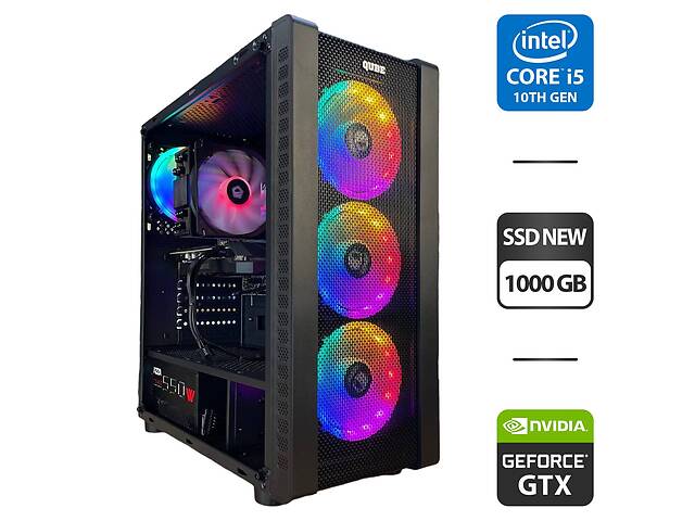 Игровой ПК Qube Storm Black Tower NEW / Intel Core i5-10400F NEW (6 (12) ядер по 2.9 - 4.3 GHz) / 16 GB DDR4 NEW / 10...