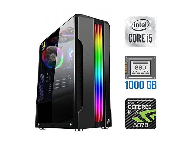 Игровой ПК Tower / Intel Core i5-10400F (6 (12) ядер по 2.9 - 4.3 GHz) NEW / 16 GB DDR4 NEW / 1000 GB SSD NEW / nVidi...