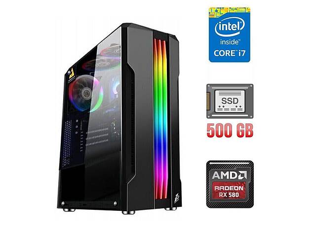 Игровой ПК Tower / Intel Core i7-4770 (4 (8) ядра по 3.4 - 3.9 GHz) / 16 GB DDR3 / 500 GB SSD NEW / AMD Radeon RX 580...