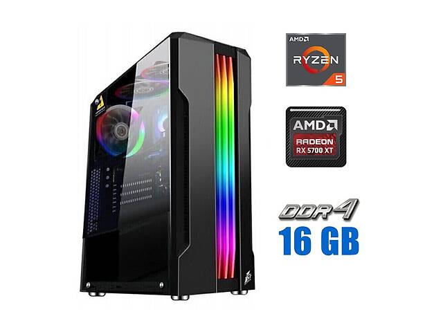 Игровой ПК Tower / AMD Ryzen 5 4500 (6 (12) ядер по 3.6 - 4.1 GHz) / 16 GB DDR4 / 1000 GB SSD / AMD Radeon RX 5700 XT...