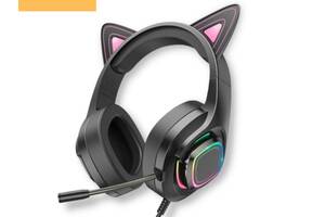 Игровые наушники с микрофоном и регулировкой высоты и LED RGB подсветкой XPRO W107 Cute Cat Ear черные (38750-01_506)