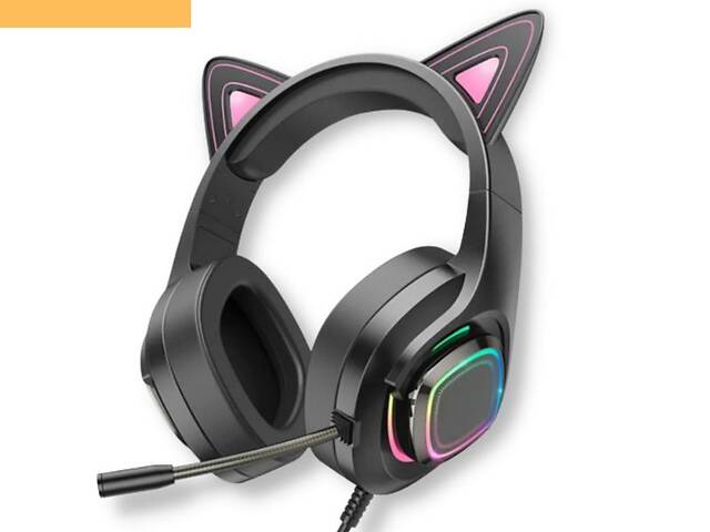 Игровые наушники с микрофоном и регулировкой высоты и LED RGB подсветкой XPRO W107 Cute Cat Ear черные (38750-01_506)