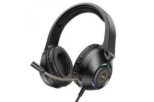 Игровые проводные наушники Hoco W108 Sue RGB подсветка,разъем USB / AUX с микрофоном,кабель 2m Black