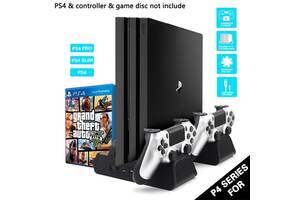 Зарядная док-станция для PS Playstation 4 / PS4 SLIM / PRO с 3мя вентиляторами и зарядкой для 2-х геймпадов с подстав...