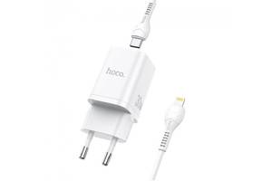 Зарядное устройство HOCO Type-C to Lightning cable Bright charger set N13 1USB/1Type-C QC/PD 20W 3A white