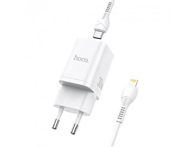 Зарядное устройство HOCO Type-C to Lightning cable Bright charger set N13 1USB/1Type-C QC/PD 20W 3A white