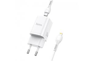 Зарядное устройство HOCO Type-C to Lightning cable Bright charger set N13 1USB/1Type-C, QC/PD, 20W, 3A white