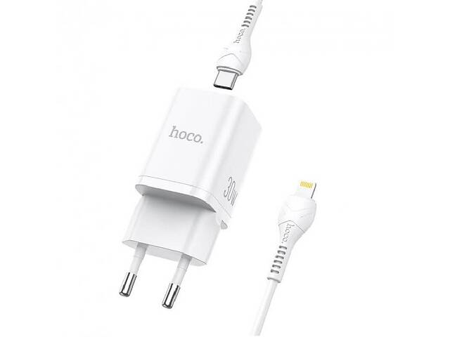 Зарядний пристрій HOCO Type-C to Lightning cable Bright charger set N13 1USB/1Type-C QC/PD 20W 3A white