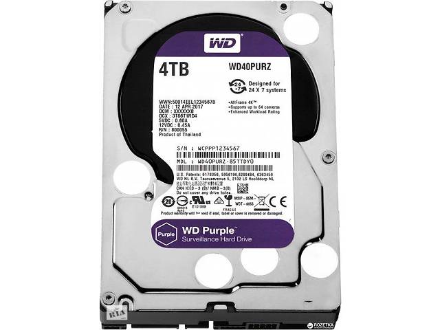 Жесткий диск Western Digital Purple 4TB 64MB 5400rpm WD40PURZ 3.5 SATA III
