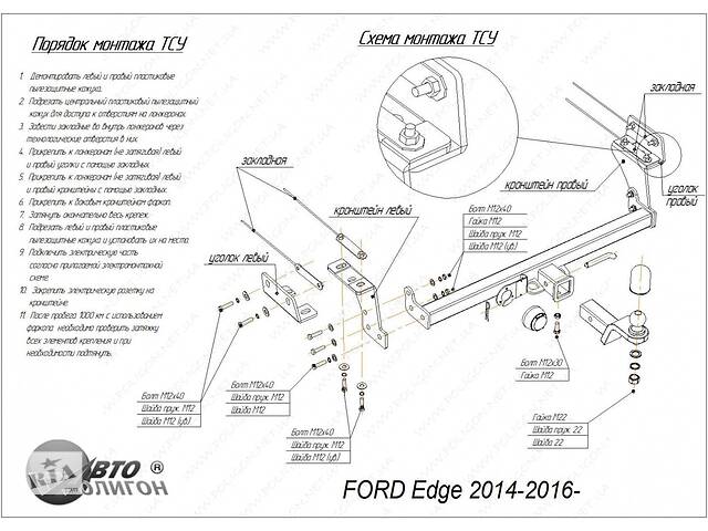 Фаркоп быстросъемный FORD Edge (2014-; 2016+)