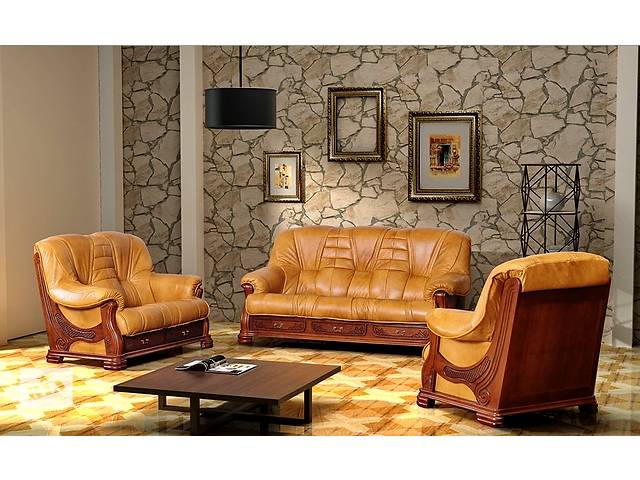 Новый комплект; кожаный диван и кресло Boss. Фабричное производство, кожаная мебель, набор.