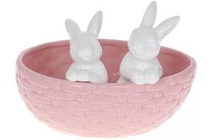 Горшок декоративный Кролики в корзинке 20х15х14.5см Pink BonaDi