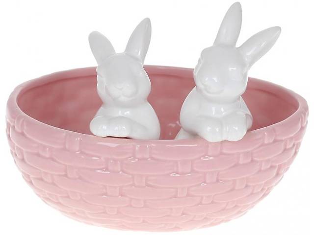 Горшок декоративный Кролики в корзинке 20х15х14.5см Pink BonaDi