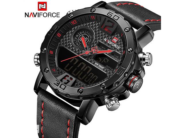 Чоловічі наручні годинники NAVIFORCE Red Black Водонепроникні WR 30М