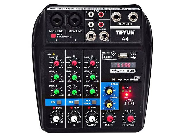 Teyun A4 Микшерный пульт, питание 5V Bluetooth USB юсб блютуз Аудиоинтерфейс TU04 BT