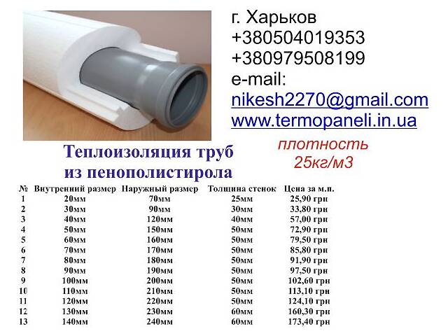 Шкаралупа з пінополістиролу для теплоізоляції труб. 70мм