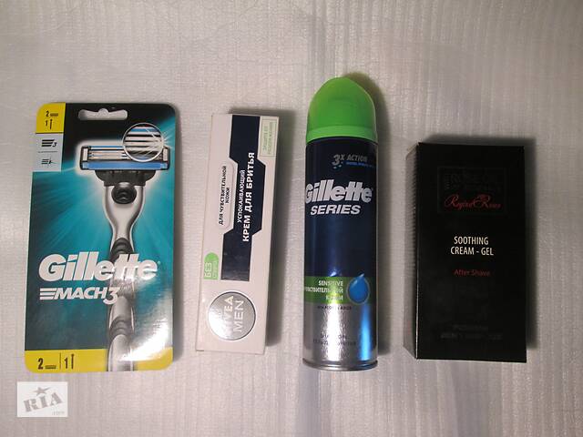 Gillette Mach 3 бритва + гель, ROSE of BULGARIA Shaving Cream, NIVEA MEN Shaving Cream