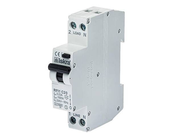 Дифференциальный автоматический выключатель ISKRA RFI1C20A 1P+N 20 A AC 30 mA DIN IP20 (786100921000)