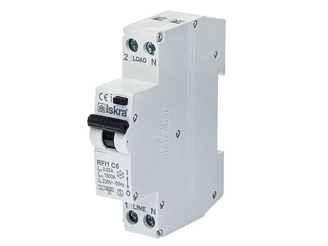 Дифференциальный автоматический выключатель ISKRA RFI1C6A 1P N 6 A AC 30 mA DIN IP20 (786100918000)