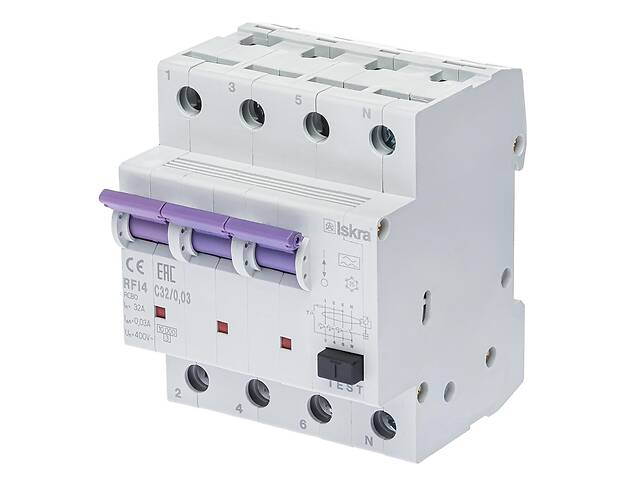 Дифференциальный автоматический выключатель ISKRA RFI4C32A 3P N 32 A AC 30 mA DIN IP20 (786100981000)