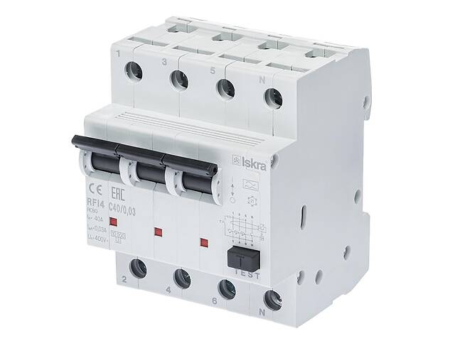 Дифференциальный автоматический выключатель ISKRA RFI4C40A 3P+N 40 A AC 30 mA DIN IP20 (786100982000)