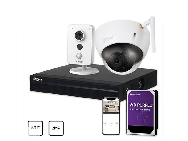 Комплект видеонаблюдения Dahua Wi-Fi KIT 2x2MP INDOOR-OUTDOOR + HDD 1TB