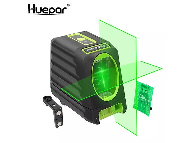 Лазерний рівень Huepar BOX-1G нівелір 2 зелені лінії кронштейн + батарейки антиблікове скло - Фото 2