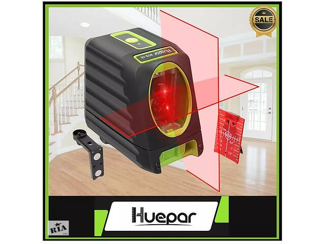 Лазерний рівень Huepar BOX-1R нівелір 2 червоні лінії + кронштейн і батарейки - Фото 6