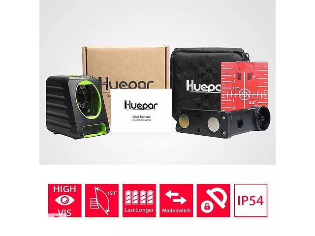 Лазерний рівень Huepar BOX-1R нівелір 2 червоні лінії + кронштейн і батарейки - Фото NaN