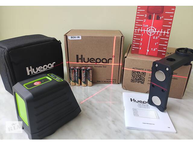 Лазерний рівень Huepar BOX-1R нівелір 2 червоні лінії + кронштейн і батарейки - Фото 7