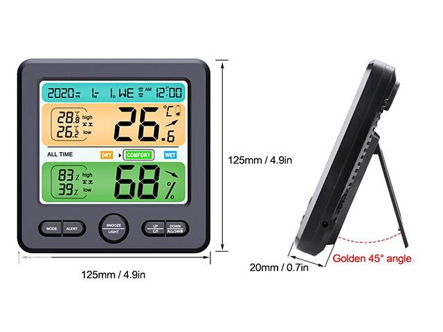 Термометр гигрометр с будильником цветной дисплей TS-6211-B