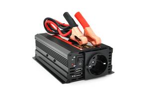 Инвертор напряжения CARMAER1500W, 12/220V с аппроксимированной синусоидой, 1Shuko, 2*USB (DC:5V/2A), крокодилы+ прику...