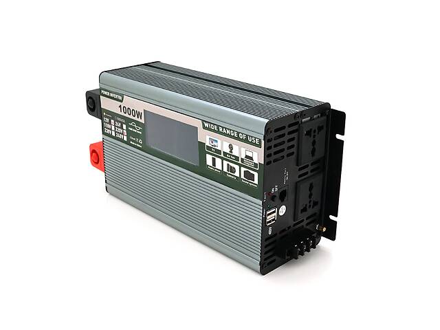 Инвертор напряжения Demuda DMDPSW-1000W, 12V/220V, 1000W с правильной синусоидой, 2 универсальные розетки, 2 USB, Rj...