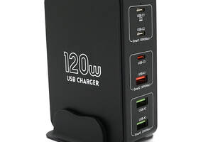 Зарядная станция V-818H мощностью 120W, Output: 3USB+3Type-C, DC:5V/3, 9V/3A,12V/3A, 20V/3.25A, Black