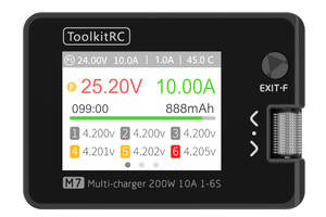 Зарядное устройство ToolkitRC M7 200Вт, тип АКБ LiPo, LiHv, Li-ion, NiMh, LiFe, Pb, USB, разъем XT60, вход 7-28В, вес...