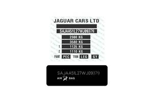 Jaguar - VIN Наклейки таблички. Дублюючі, Ідентифікаційні, з вин кодом.