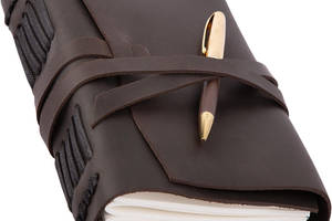 Блокнот кожаный COMFY STRAP с ручкой В6 12.5 х 17.6 х 3.5 см Чистый лист Темно-коричневый (007)