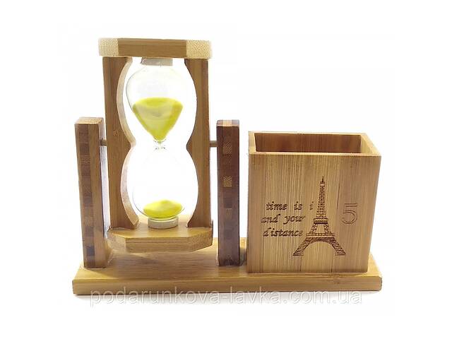 Часы песочные с подставкой для ручек желтый песок 19х15х5,5 см 32235B