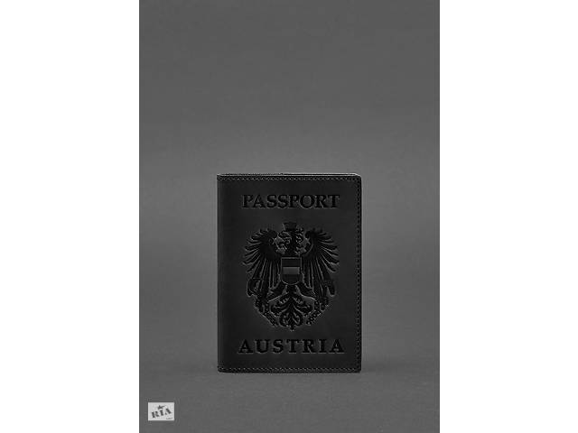 Кожаная обложка для паспорта с австрийским гербом черная Crazy Horse BlankNote